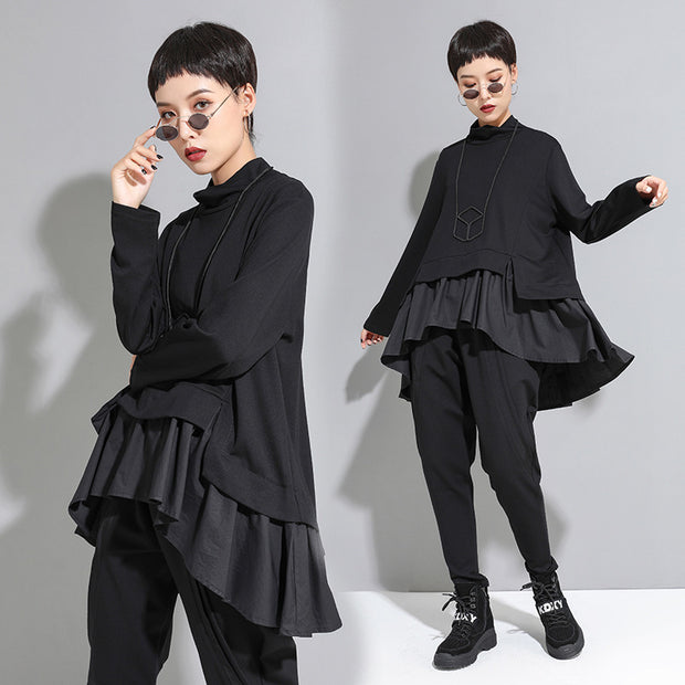 Dark Cold Ruffled Baby Shirt With Long Sleeves For Women