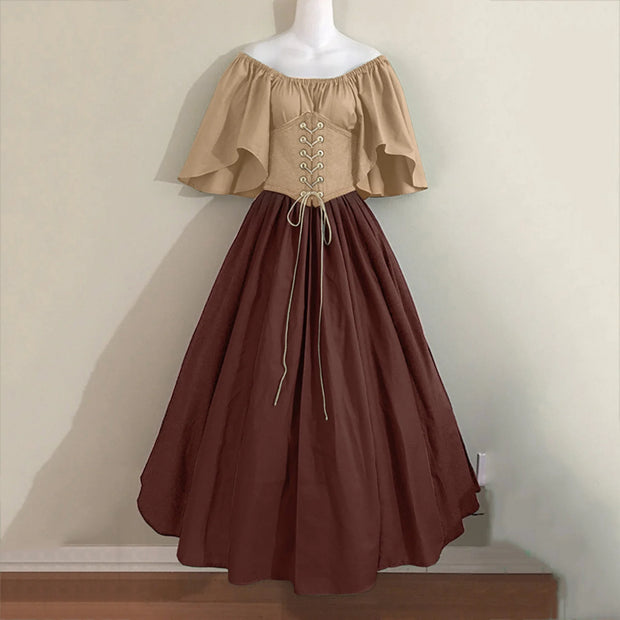 Womens Renaissance Costumes Medieval Irish Traditional plus Size Dresses Ruffle over Dress Corset Retro Cosplay Gown