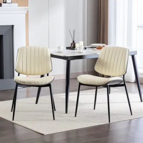 Dining Chairs Set Of 2 Mid Century Modern Retro Faux Leather Chair With Walnut Bentwood Back Upholstered Seat Metal Legs Adjustable Foot For Kitchen Dining Room Chairs