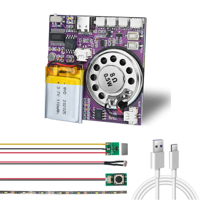 XLW Sound Module 16MB Push Button Magnetron Light Control Activated Recordable Voice Sound Chip Module with LED Light Strip Speaker for Greeting Card Audiobook Xmas Presents Boxes Kidss Toys.