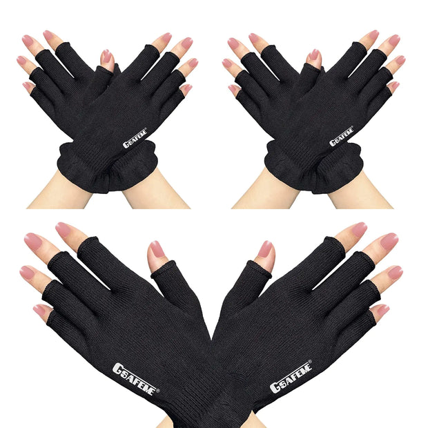 GSAFEME Cotton Gloves Eczema - Fingerless Touchscreen Moisturizing Gloves for Dry Hand Sleeping - Cotton Gloves for Men and Women Black S/M 3 Pairs