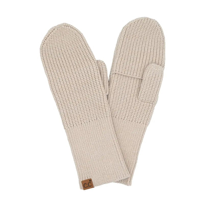 Funky Junque Womens Beige Convertible Mittens Touchscreen Ribbed Knit Flip Top Fingerless Gloves
