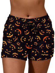 Womens Halloween Workout Shorts Jack-O-Lattern Pumpkin Face Printed Lounge Shorts Spooky Season PJ Shorts for Women (Jack S)