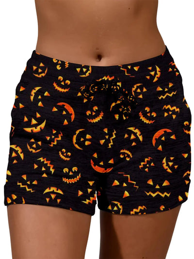 Womens Halloween Workout Shorts Jack-O-Lattern Pumpkin Face Printed Lounge Shorts Spooky Season PJ Shorts for Women (Jack S)