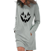 "Halloween Pumpkin Print Loose Long Sleeve Dress for Women"