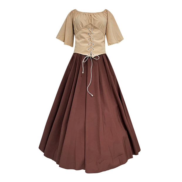 Womens Renaissance Costumes Medieval Irish Traditional plus Size Dresses Ruffle over Dress Corset Retro Cosplay Gown