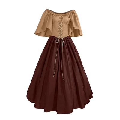 Womens Renaissance Costumes Medieval Irish Traditional plus Size Dresses Ruffle over Dress Corset Retro Cosplay Gown