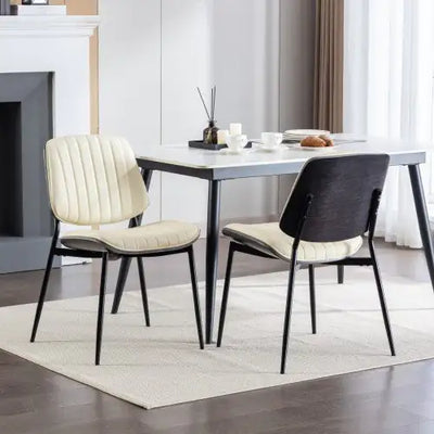 Dining Chairs Set Of 2 Mid Century Modern Retro Faux Leather Chair With Walnut Bentwood Back Upholstered Seat Metal Legs Adjustable Foot For Kitchen Dining Room Chairs
