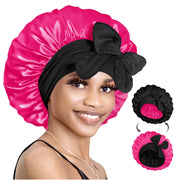 BONNET QUEEN Silk Bonnet for Sleeping Women Hair Bonnet REVERSIBLE Double Layer Satin Bonnet Tie Bonnet Sleep Satin Hair Wrap Night Cap For Curly Hair Black Hot Pink