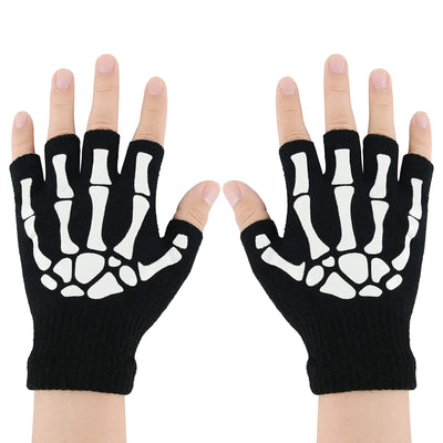 Zando Halloween Gloves Accessories Adult Skeleton Gloves Fingerless Womens Fingerless Skeleton Gloves Men Skeleton Fingerless Gloves Skeleton Scenecore Wybie Knit Skull Gloves Half Finger 1 Pairs