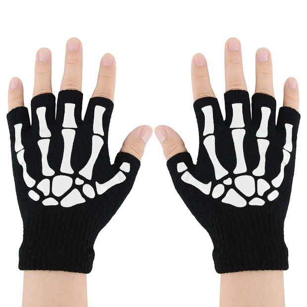 Zando Halloween Gloves Accessories Adult Skeleton Gloves Fingerless Womens Fingerless Skeleton Gloves Men Skeleton Fingerless Gloves Skeleton Scenecore Wybie Knit Skull Gloves Half Finger 1 Pairs